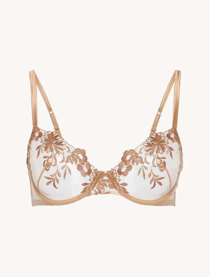 La Perla Underwired Bra In Beige Lycra With Embroidered Tulle Women Underwired