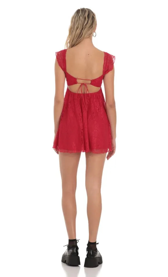 Lace Babydoll Dress Red Women LUCY IN THE SKY Mini Dresses Lace Babydoll Dress Red Women LUCY IN THE SKY Mini Dresses