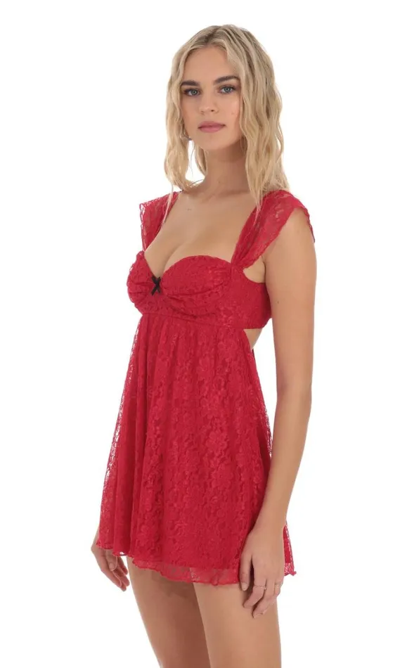 Lace Babydoll Dress Red Women LUCY IN THE SKY Mini Dresses Lace Babydoll Dress Red Women LUCY IN THE SKY Mini Dresses