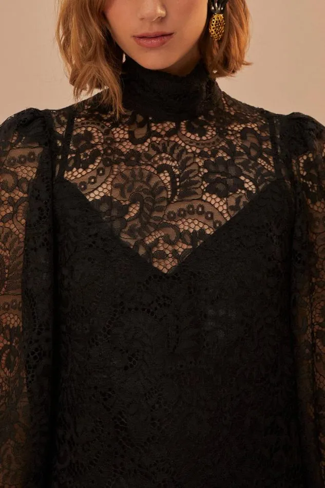 Lace Black Midi Dress Women FARM Rio Midi Dresses