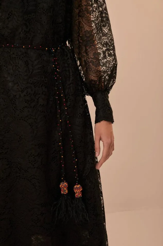 Lace Black Midi Dress Women FARM Rio Midi Dresses
