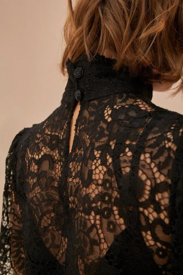 Lace Black Midi Dress Women FARM Rio Midi Dresses