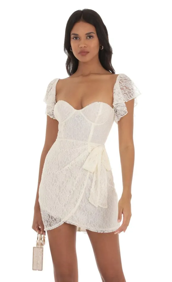 Lace Corset Wrap Dress Ivory Women LUCY IN THE SKY Mini Dresses