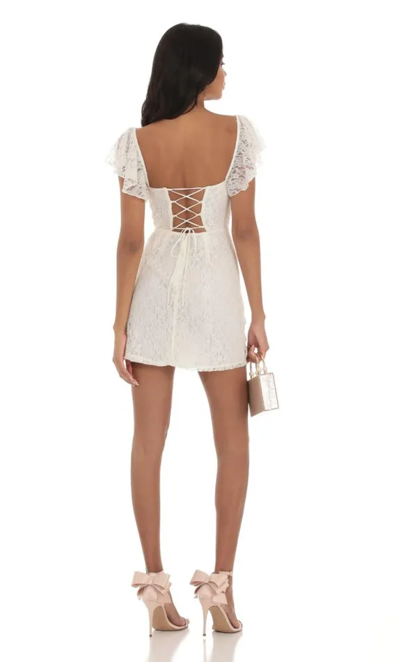 Lace Corset Wrap Dress Ivory Women LUCY IN THE SKY Mini Dresses Lace Corset Wrap Dress Ivory Women LUCY IN THE SKY Mini Dresses