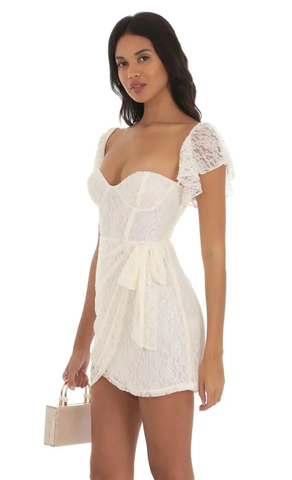 Lace Corset Wrap Dress Ivory Women LUCY IN THE SKY Mini Dresses Lace Corset Wrap Dress Ivory Women LUCY IN THE SKY Mini Dresses