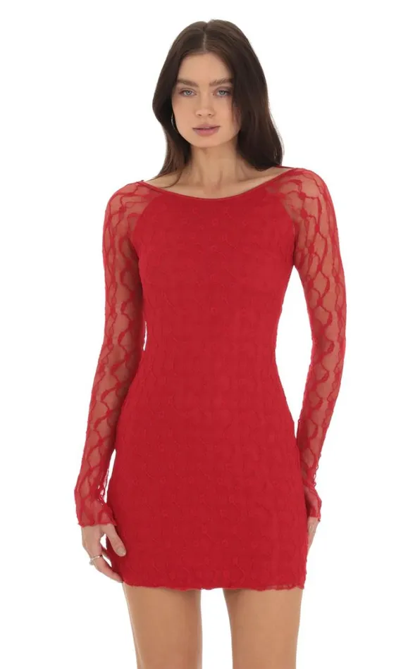 Lace Open Back Bodycon Dress Red Women LUCY IN THE SKY Mini Dresses