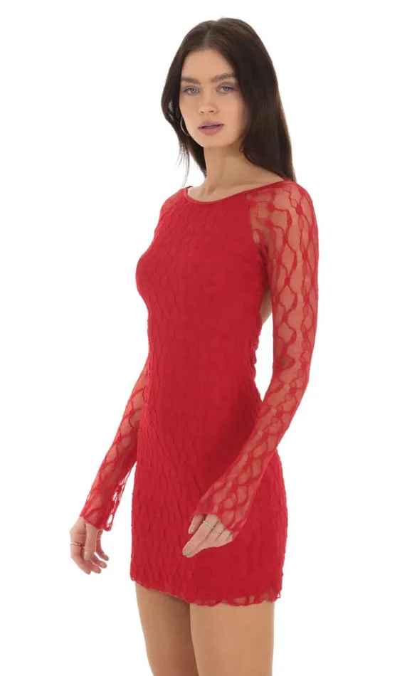 Lace Open Back Bodycon Dress Red Women LUCY IN THE SKY Mini Dresses Lace Open Back Bodycon Dress Red Women LUCY IN THE SKY Mini Dresses