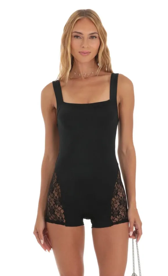 Lace Romper Black Women LUCY IN THE SKY Rompers