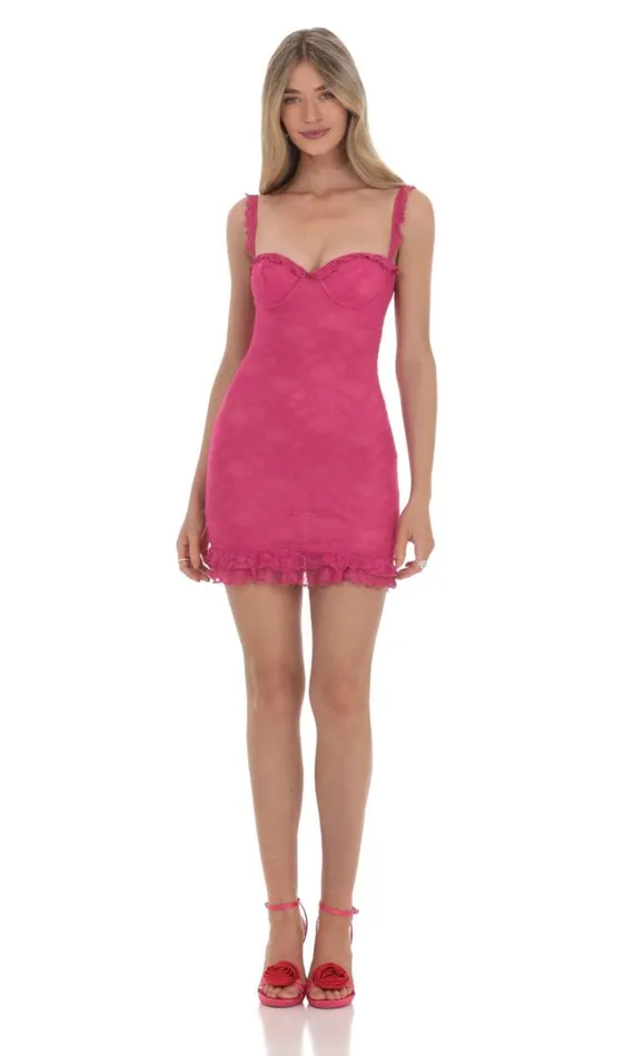 Lace Ruffle Slip Dress Deep Pink Women LUCY IN THE SKY Mini Dresses Lace Ruffle Slip Dress Deep Pink Women LUCY IN THE SKY Mini Dresses