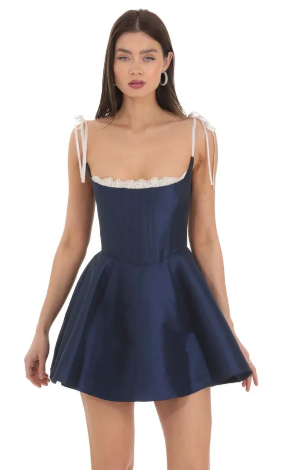 Lace Trim Fit And Flare Dress Navy Women LUCY IN THE SKY Mini Dresses Lace Trim Fit And Flare Dress Navy Women LUCY IN THE SKY Mini Dresses
