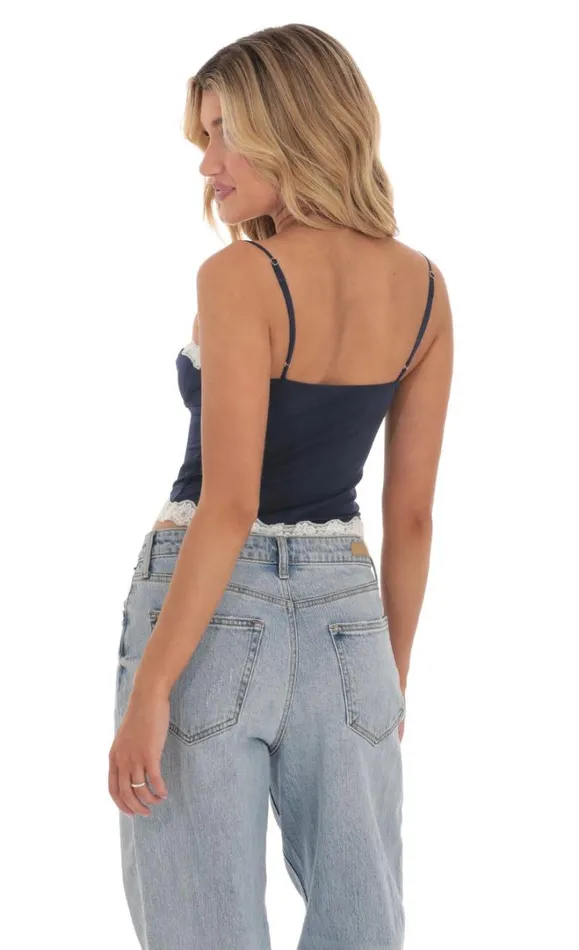 Lace Trim Top Navy Women LUCY IN THE SKY Tops Lace Trim Top Navy Women LUCY IN THE SKY Tops