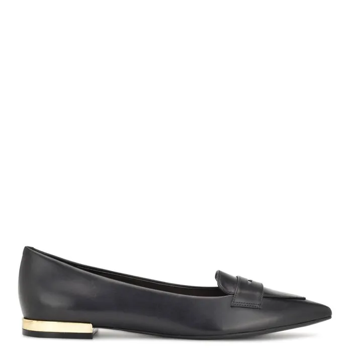 Lallin Pointy Toe Loafers Black Leather Women Nine West Flats