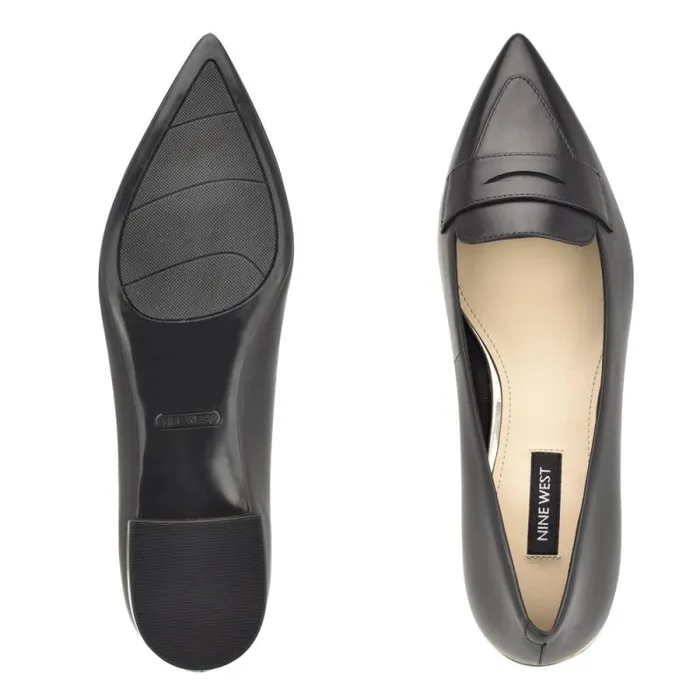 Lallin Pointy Toe Loafers Black Leather Women Nine West Flats Lallin Pointy Toe Loafers Black Leather Women Nine West Flats