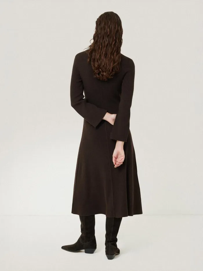 Lattice Trim Knitted Dress Brown Women Jigsaw Dresses and Jumpsuits