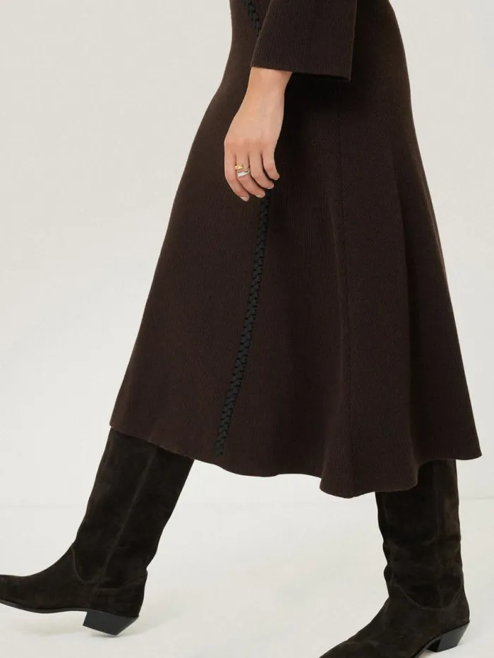 Lattice Trim Knitted Dress Brown Women Jigsaw Dresses and Jumpsuits