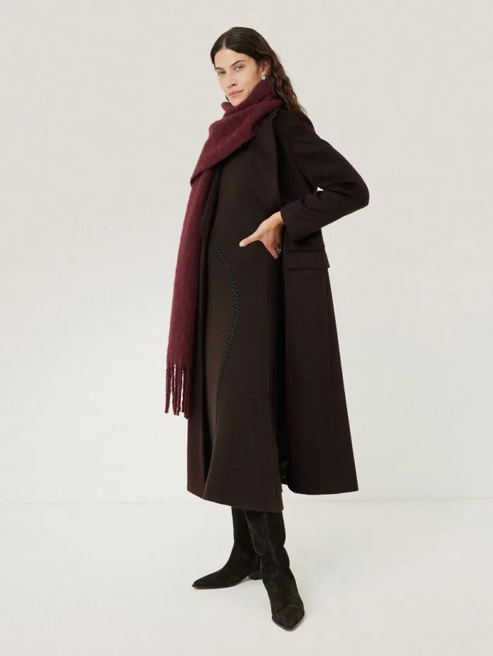 Lattice Trim Knitted Dress Brown Women Jigsaw Dresses and Jumpsuits