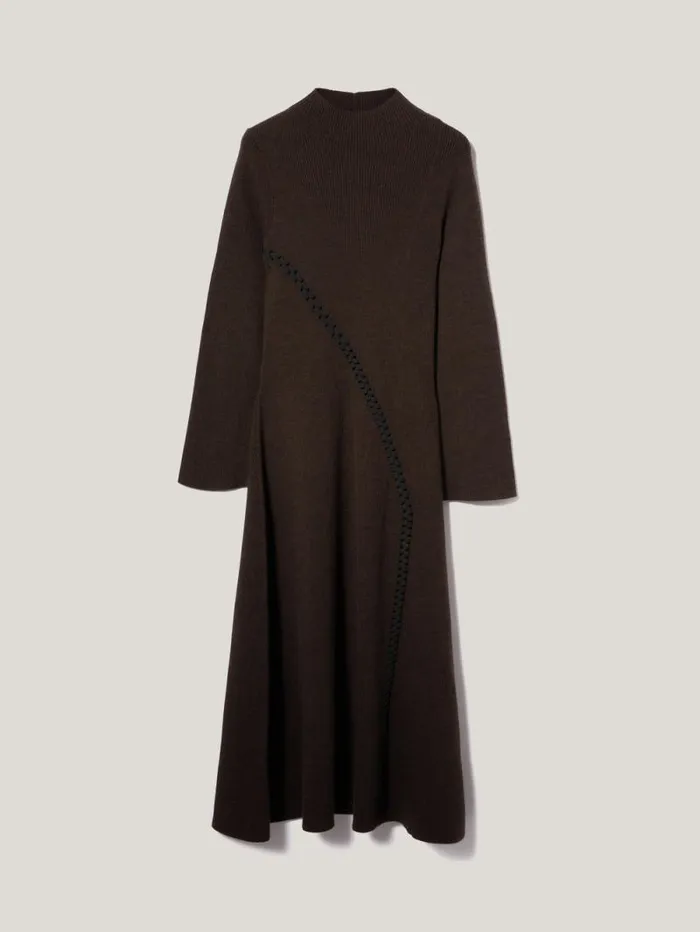 Lattice Trim Knitted Dress Brown Women Jigsaw Dresses and Jumpsuits