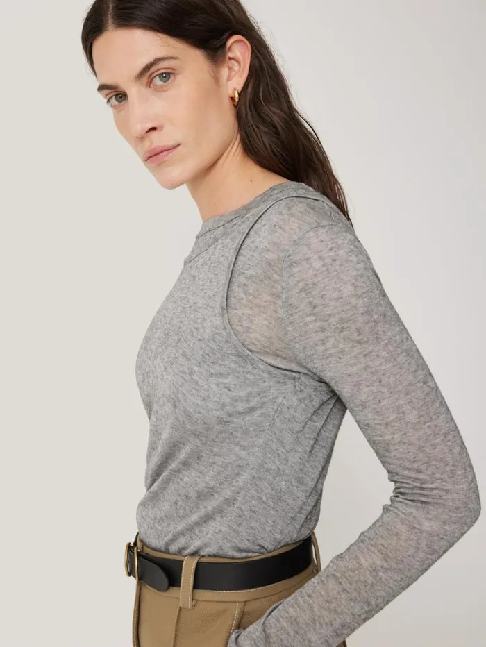Layered 2in1 Top Grey Women Jigsaw Shirts and Tops