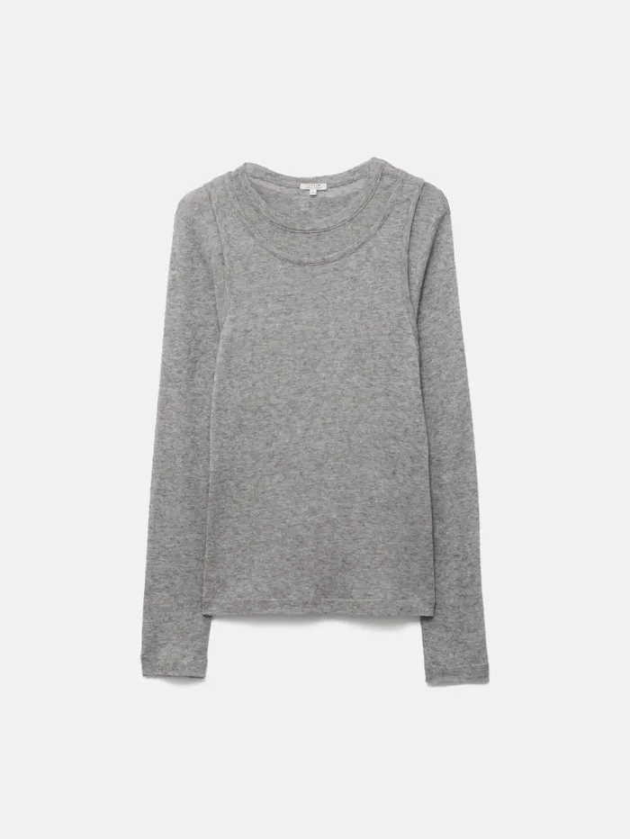 Layered 2in1 Top Grey Women Jigsaw Shirts and Tops