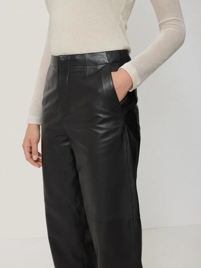 Leather Barrel Leg Trouser Black Women Jigsaw Leather