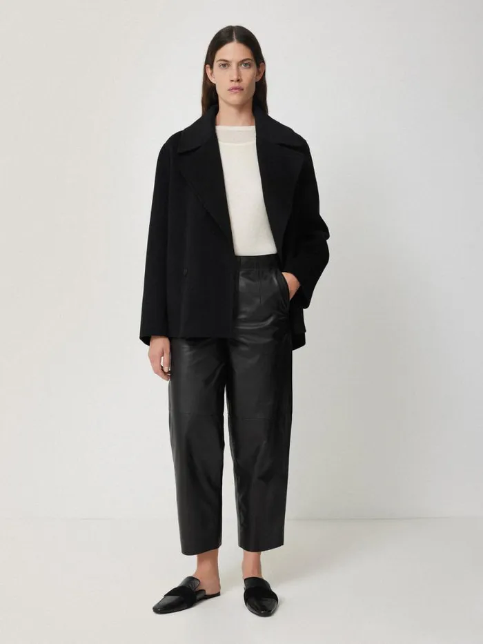 Leather Barrel Leg Trouser Black Women Jigsaw Leather