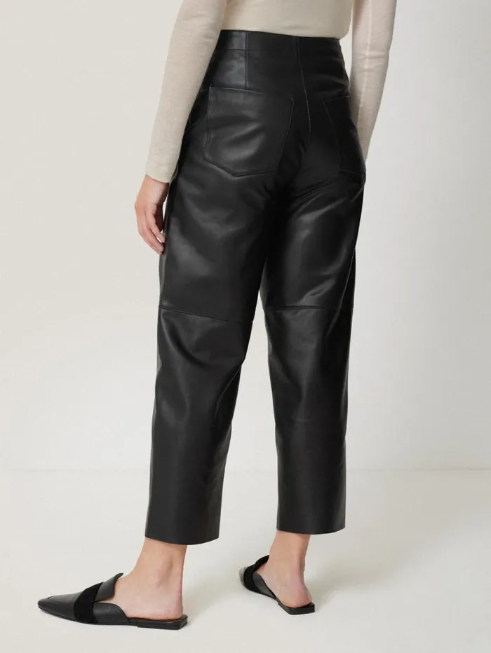 Leather Barrel Leg Trouser Black Women Jigsaw Leather