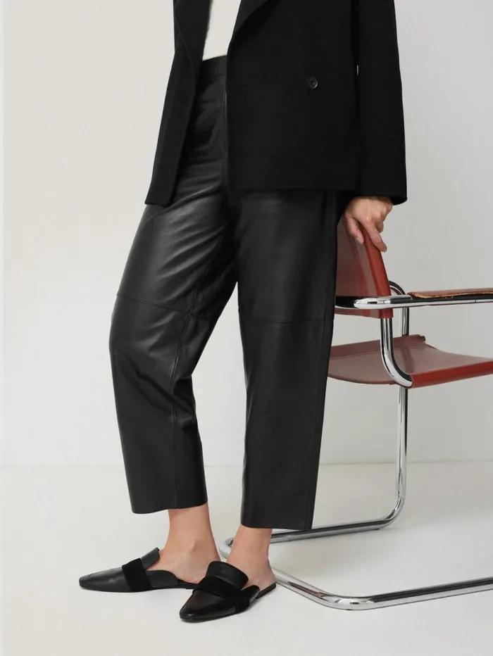 Leather Barrel Leg Trouser Black Women Jigsaw Leather