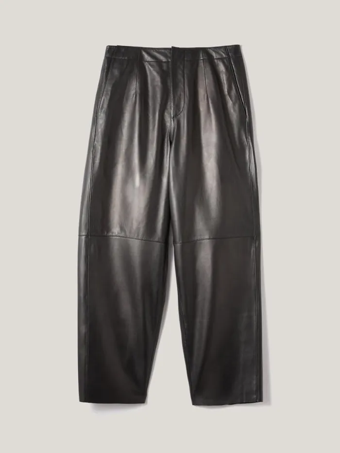 Leather Barrel Leg Trouser Black Women Jigsaw Leather