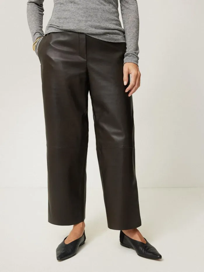 Leather Flat Front Trouser Dark Olive Women Jigsaw Coords
