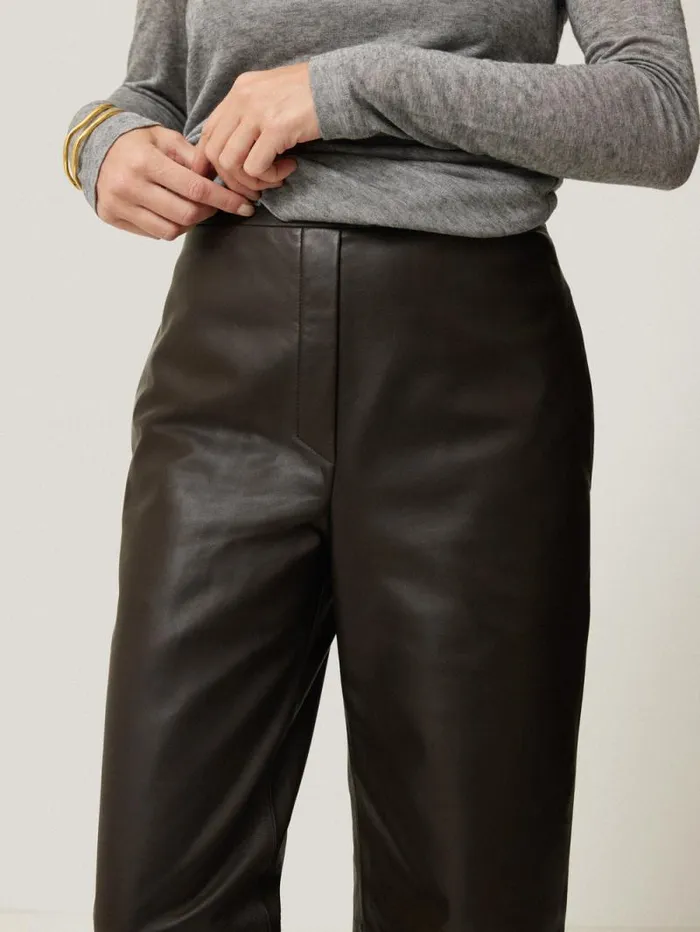 Leather Flat Front Trouser Dark Olive Women Jigsaw Coords