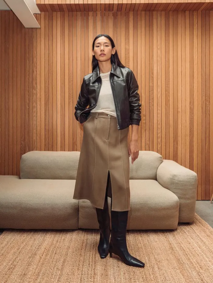 Leather Zip Front Biker Dark Olive Women Jigsaw Coats and Jackets