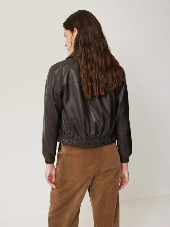 Leather Zip Front Biker Dark Olive Women Jigsaw Coats and Jackets