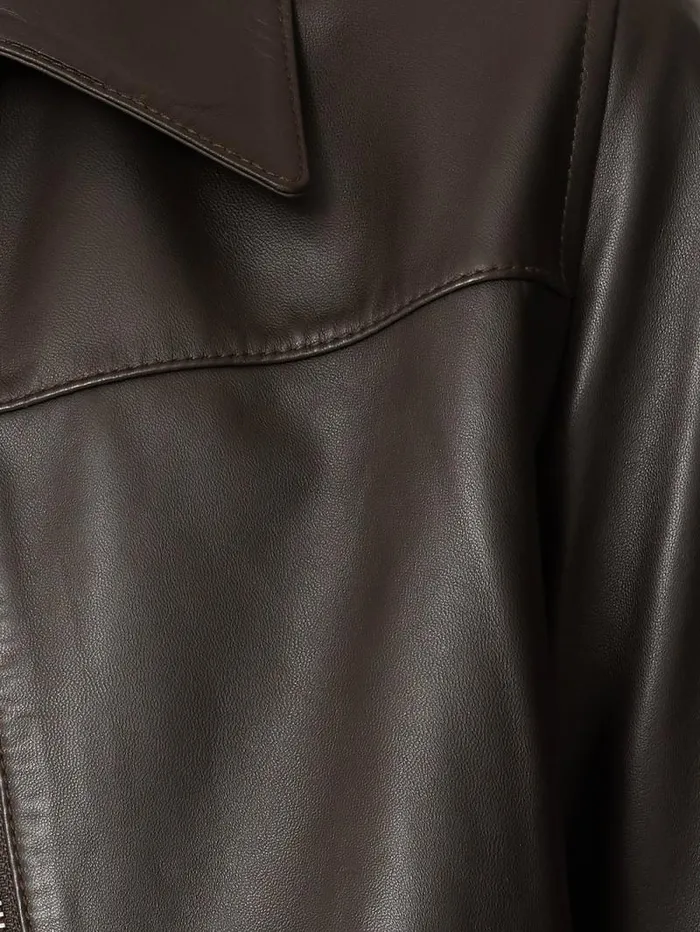 Leather Zip Front Biker Dark Olive Women Jigsaw Coats and Jackets