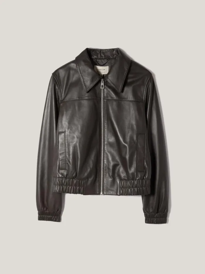 Leather Zip Front Biker Dark Olive Women Jigsaw Coats and Jackets