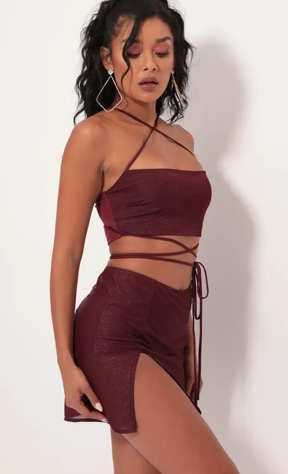 Leslie Shimmer Mesh Set Burgundy Women LUCY IN THE SKY Shorts Leslie Shimmer Mesh Set Burgundy Women LUCY IN THE SKY Shorts