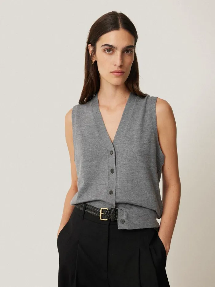 Lightweight Merino Waistcoat Grey Women Jigsaw Knitwear and Cashmere