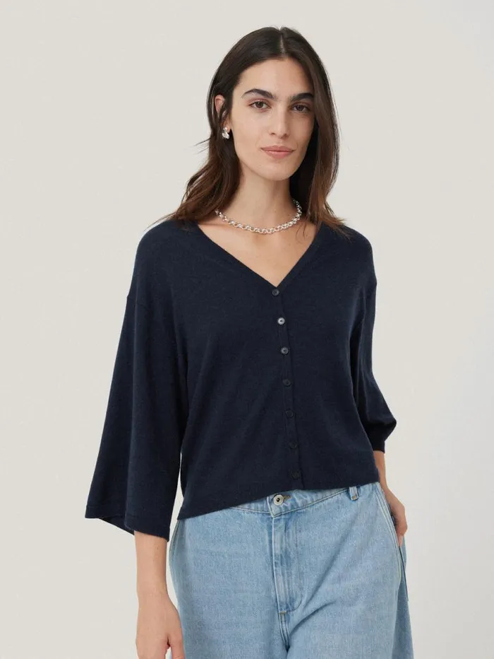 Lightweight V Neck Cardigan Navy Women Jigsaw Knitwear and Cashmere