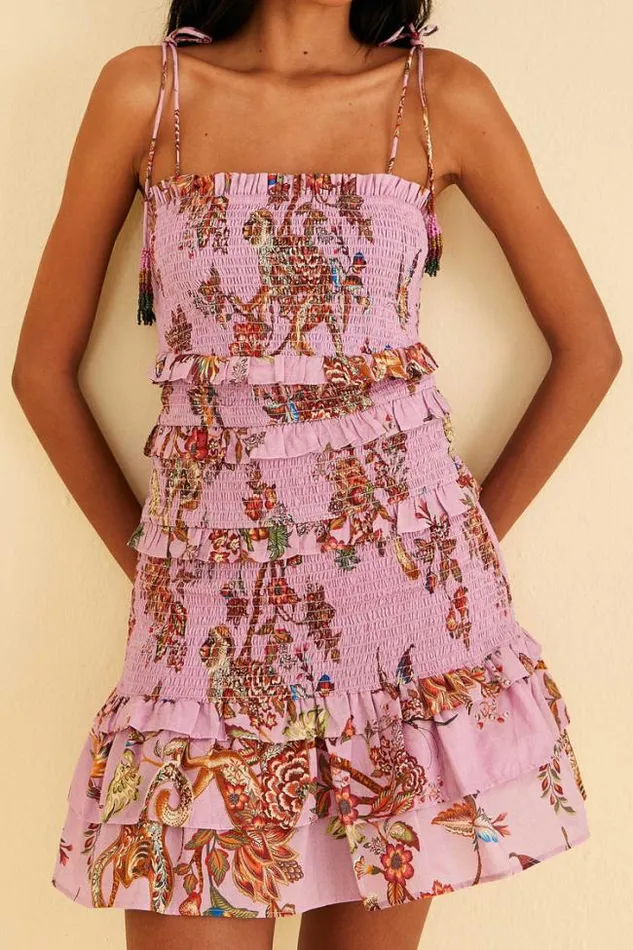 Lilac Floral Monkey Smocked Mini Dress Women FARM Rio Mini Dresses