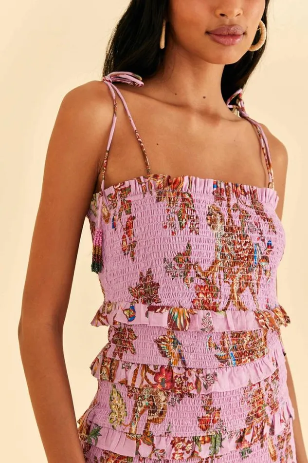 Lilac Floral Monkey Smocked Mini Dress Women FARM Rio Mini Dresses