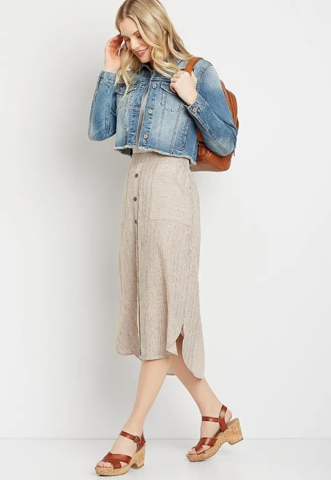 Linen Button Front Midi Skirt Women Maurices Bottoms