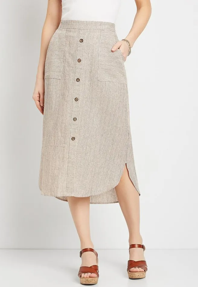 Linen Button Front Midi Skirt Women Maurices Bottoms