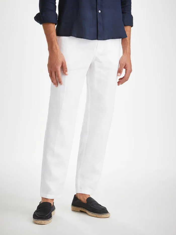 Linen Pants Men Derek Rose Pants Sydney Linen White