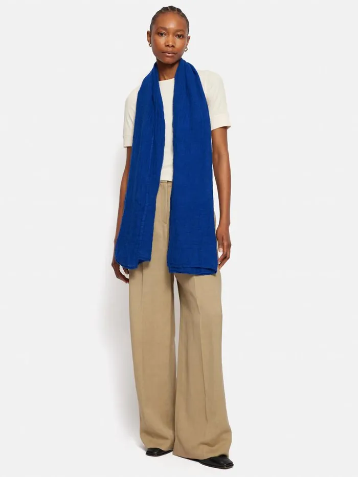 Linen Woven Scarf Blue Women Jigsaw Ponchos and Scarves