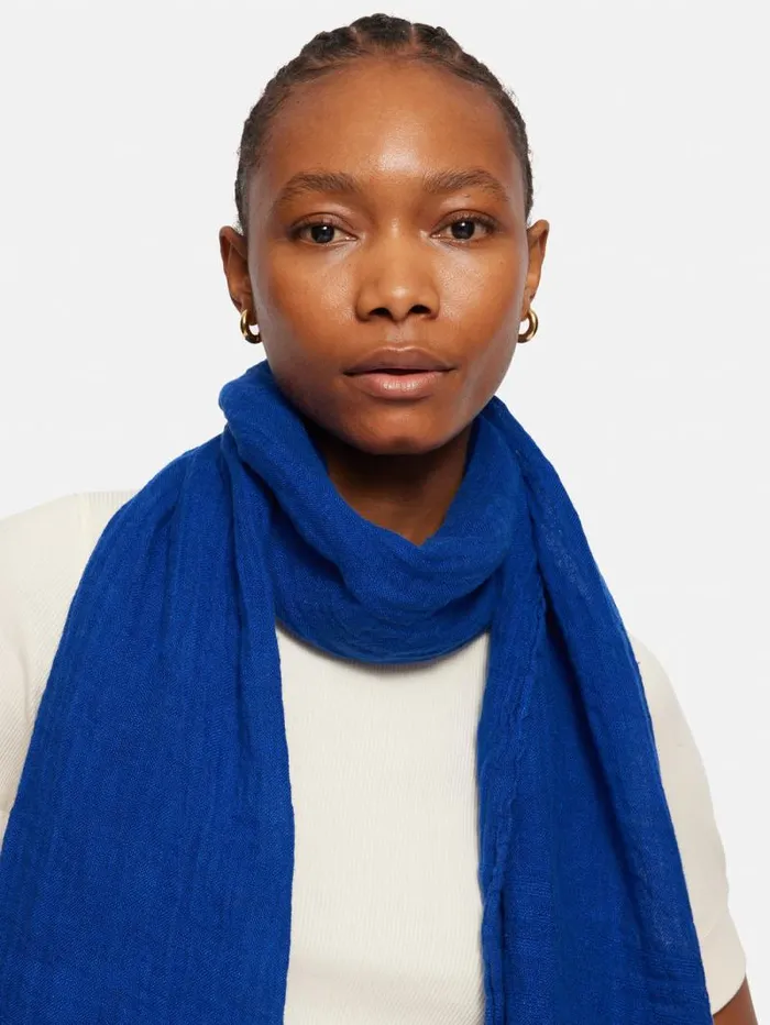 Linen Woven Scarf Blue Women Jigsaw Ponchos and Scarves