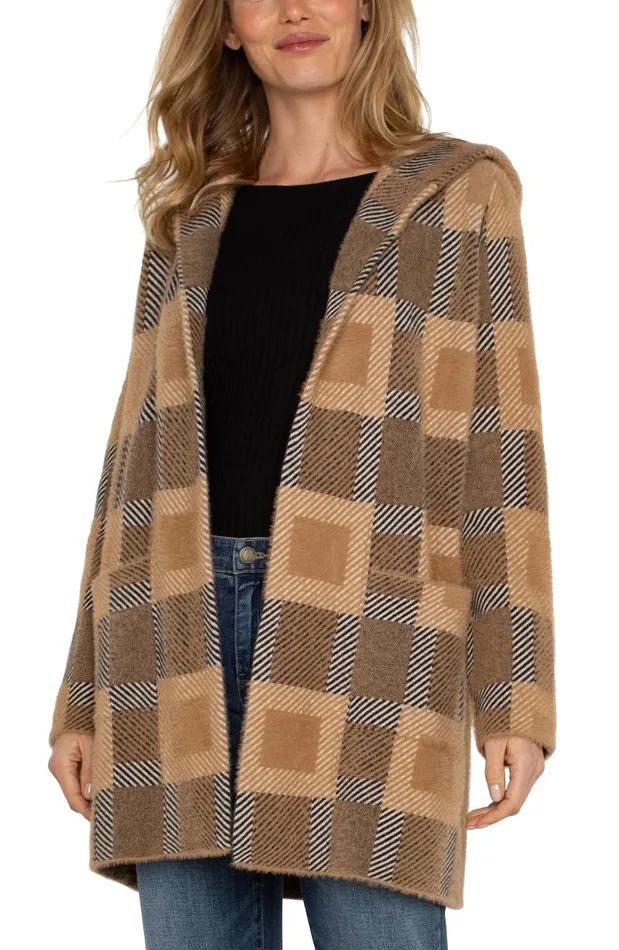 Liverpool Los Angeles Coatigans OPEN FRONT COATIGAN SWEATER Camel Check 8211 Womens