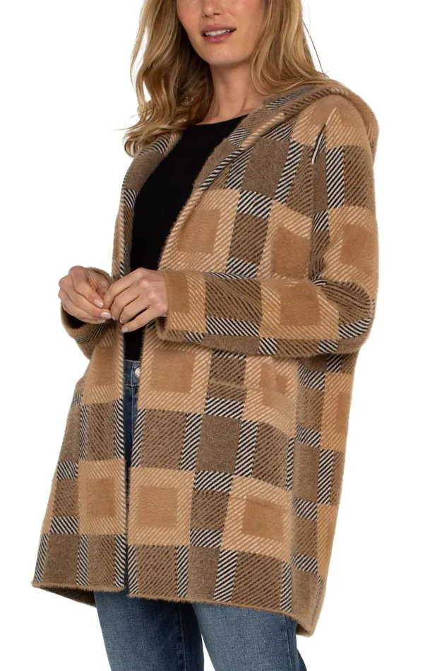 Liverpool Los Angeles Coatigans OPEN FRONT COATIGAN SWEATER Camel Check 8211 Womens