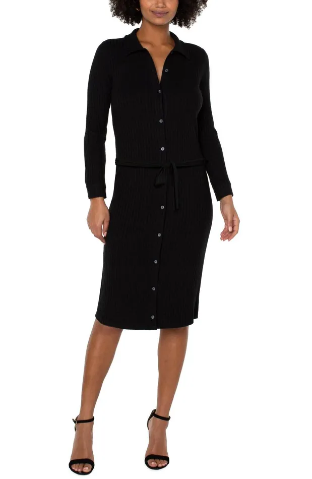 Liverpool Los Angeles Dresses BUTTON FRONT KNIT SHIRT DRESS Black 8211 Womens