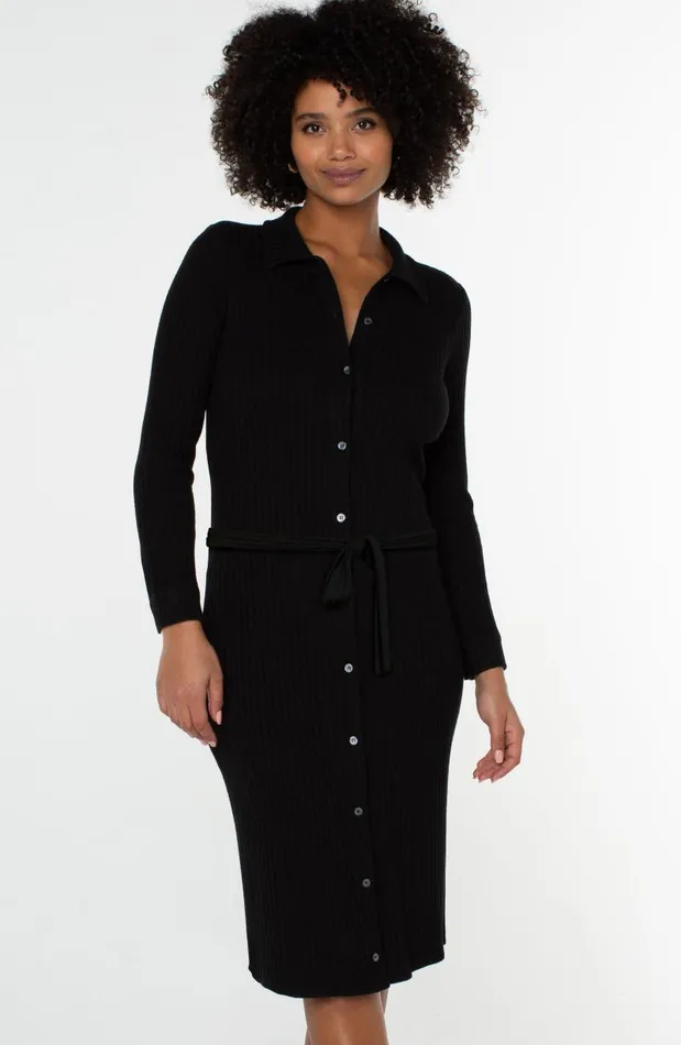 Liverpool Los Angeles Dresses BUTTON FRONT KNIT SHIRT DRESS Black 8211 Womens