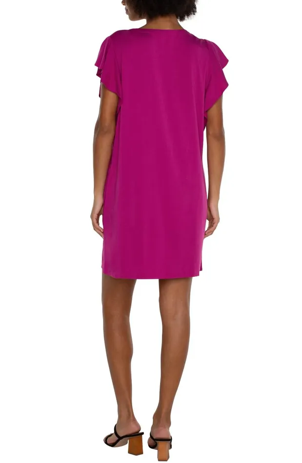 Liverpool Los Angeles Dresses FLUTTER SLEEVE DRESS Fuchsia Kiss 8211 Womens
