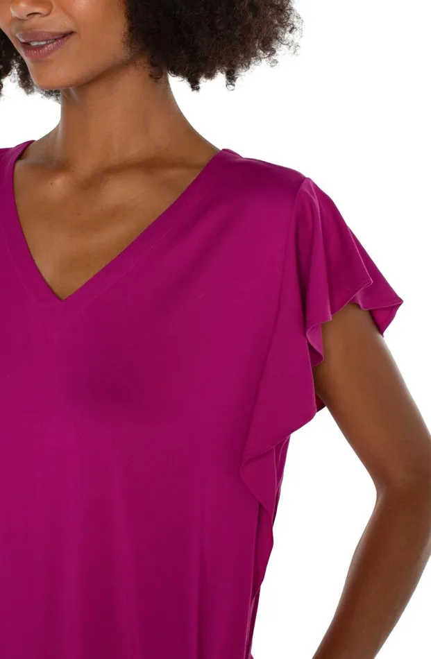 Liverpool Los Angeles Dresses FLUTTER SLEEVE DRESS Fuchsia Kiss 8211 Womens